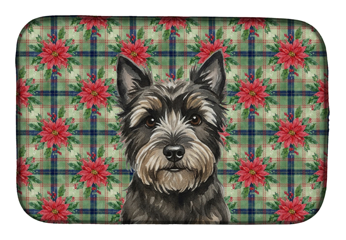 Picture of Carolines Treasures WDK8555DDM Unisex Adult Black Cairn Terrier Christmas Poinsettias Dish Drying Mat - 21 x 14 in.