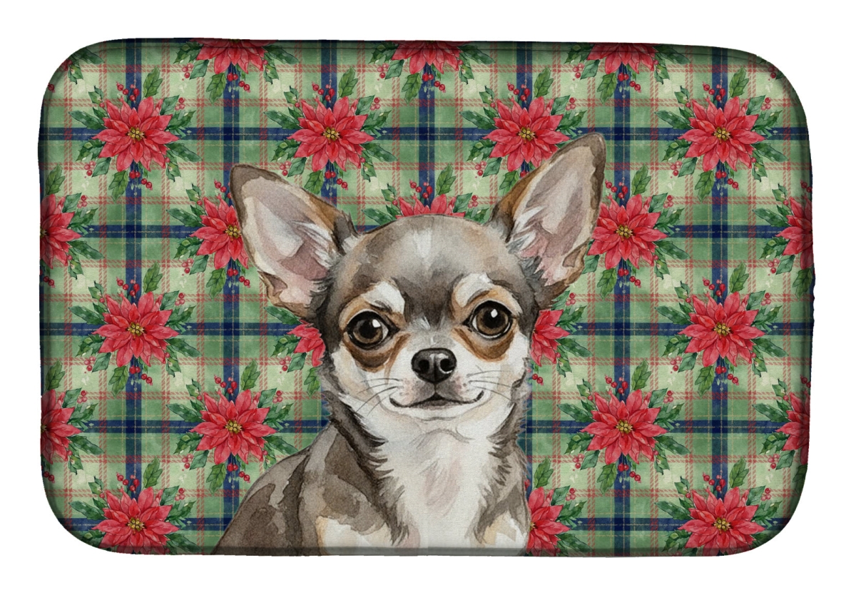Picture of Carolines Treasures WDK8568DDM Unisex Adult Chihuahua Christmas Poinsettias Dish Drying Mat - 21 x 14 in.