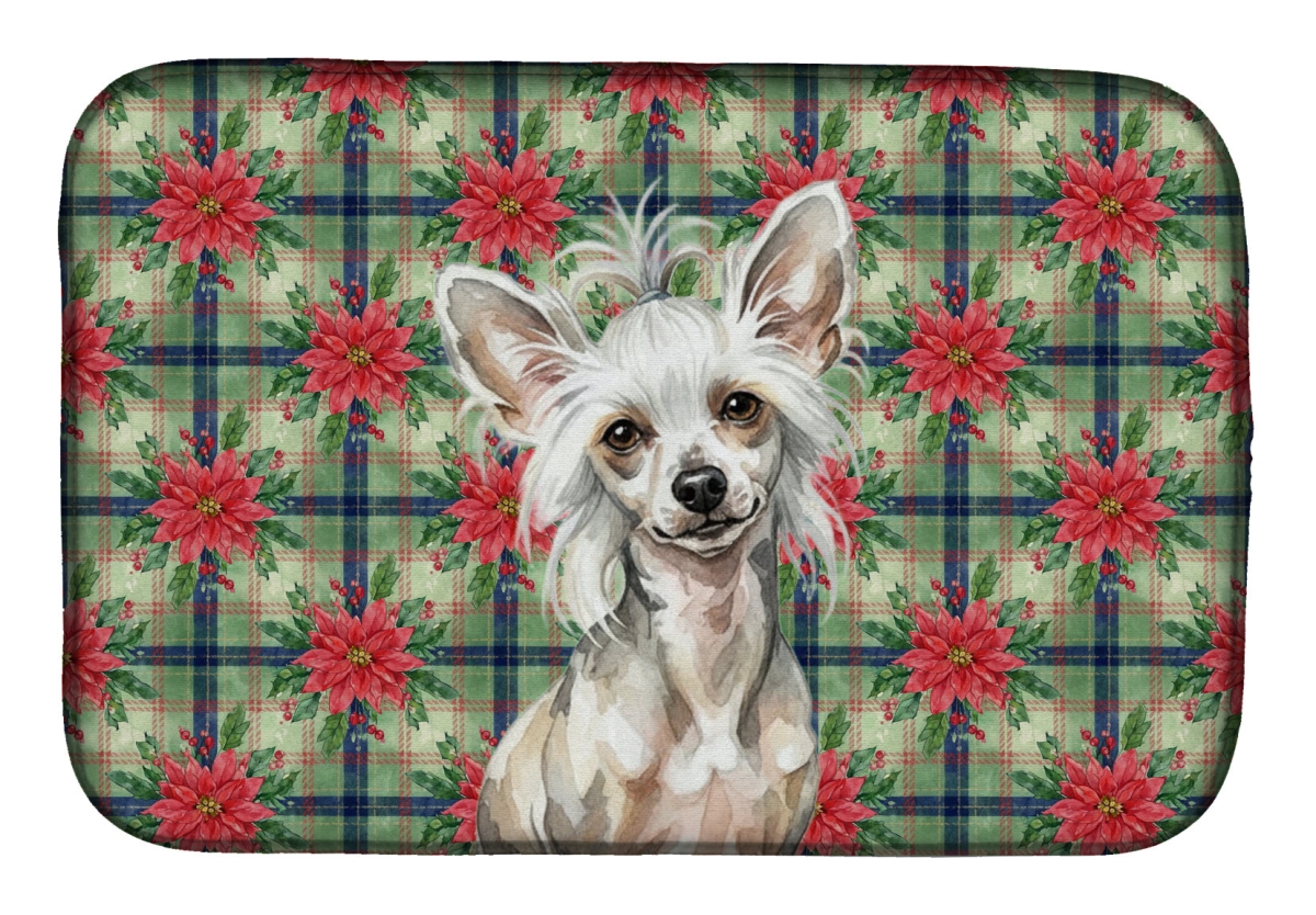 Picture of Carolines Treasures WDK8574DDM Unisex Adult Hairless Mottled Pattern Chinese Crested Christmas Poinsettias Dish Drying Mat - 21 x 14 in.