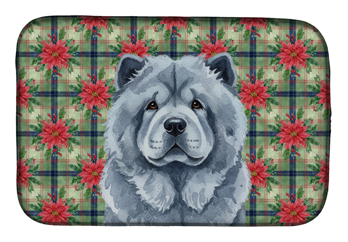 Picture of Carolines Treasures WDK8578DDM Unisex Adult Blue Chow Chow Christmas Poinsettias Dish Drying Mat - 21 x 14 in.