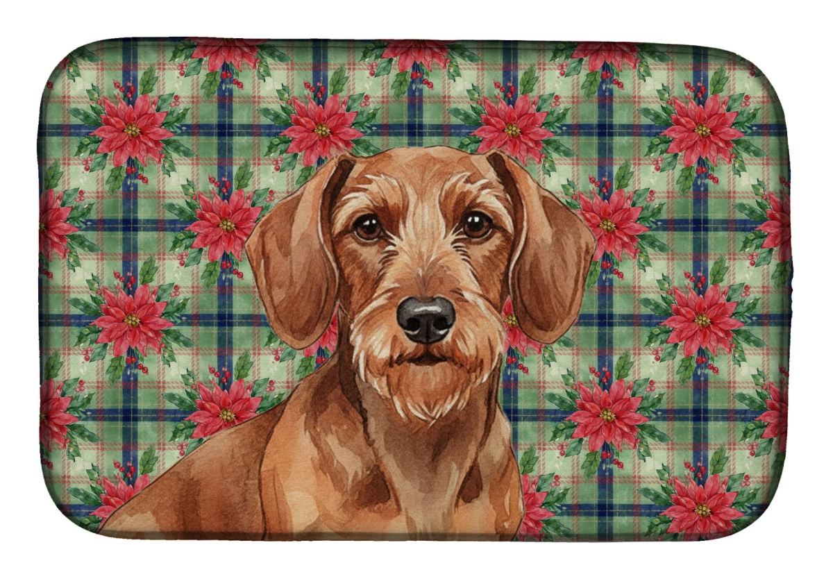 Picture of Carolines Treasures WDK8602DDM Unisex Adult Wirehaired Red Dachshund Christmas Poinsettias Dish Drying Mat - 21 x 14 in.