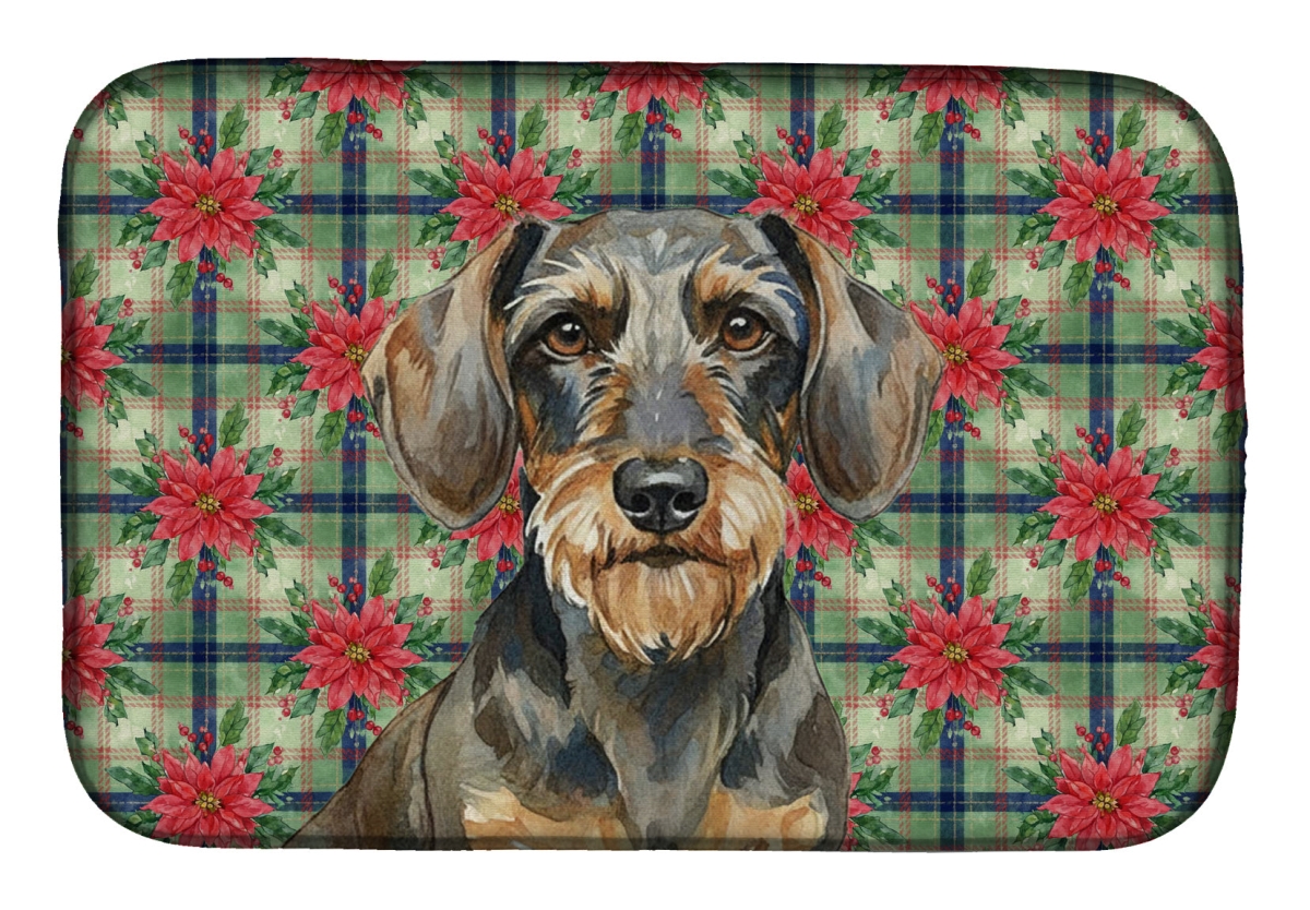 Picture of Carolines Treasures WDK8603DDM Unisex Adult Wirehaired Wild Boar Dachshund Christmas Poinsettias Dish Drying Mat - 21 x 14 in.