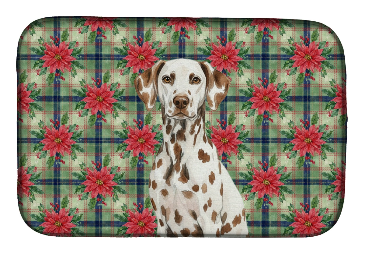 Picture of Carolines Treasures WDK8605DDM Unisex Adult Liver Dalmatian Christmas Poinsettias Dish Drying Mat - 21 x 14 in.
