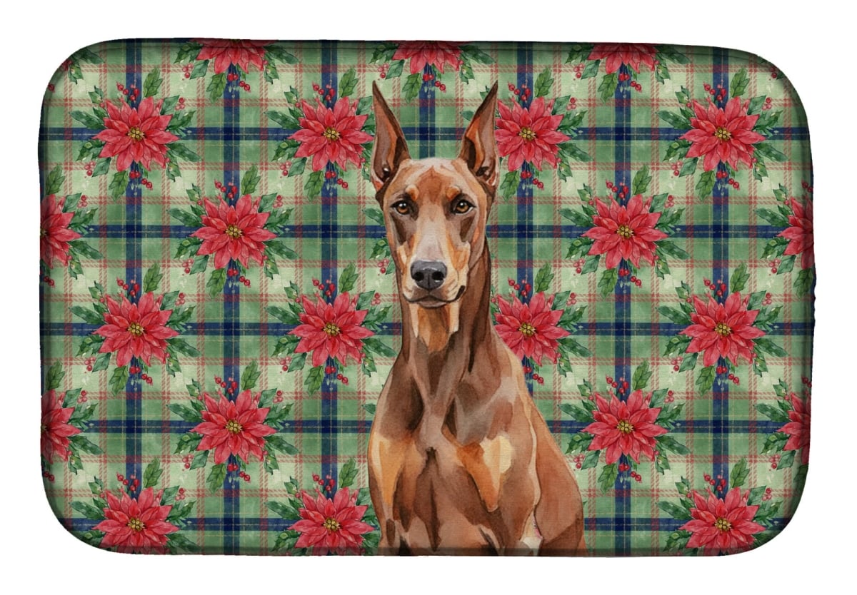 Picture of Carolines Treasures WDK8609DDM Unisex Adult Red Doberman Pinscher Christmas Poinsettias Dish Drying Mat - 21 x 14 in.