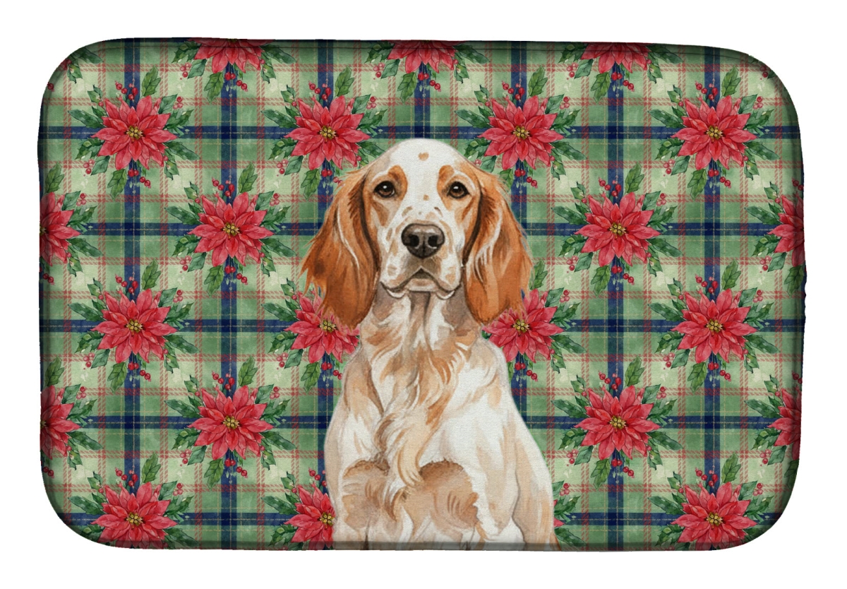 Picture of Carolines Treasures WDK8630DDM Unisex Adult Orange Belton English Setter Christmas Poinsettias Dish Drying Mat - 21 x 14 in.
