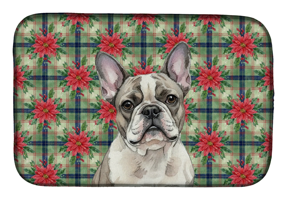 Picture of Carolines Treasures WDK8641DDM Unisex Adult Pied French Bulldog Christmas Poinsettias Dish Drying Mat - 21 x 14 in.