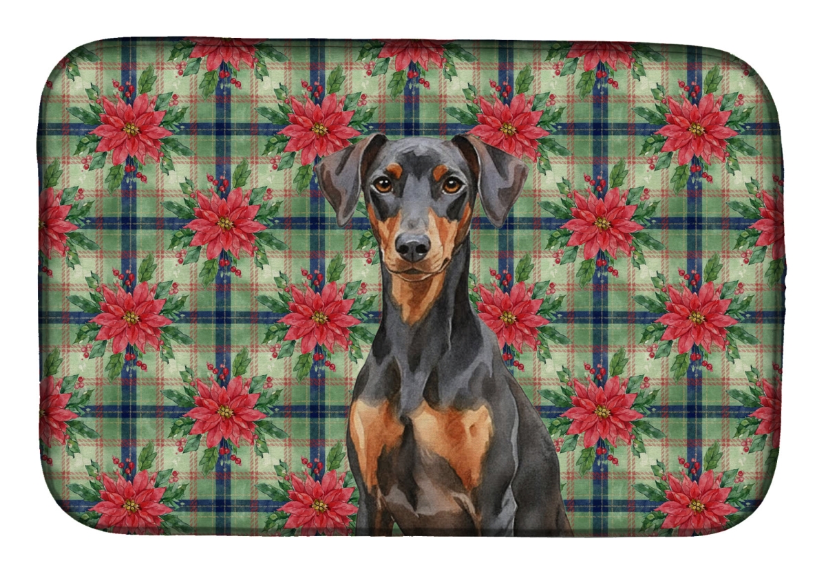 Picture of Carolines Treasures WDK8642DDM Unisex Adult German Pinscher Christmas Poinsettias Dish Drying Mat - 21 x 14 in.