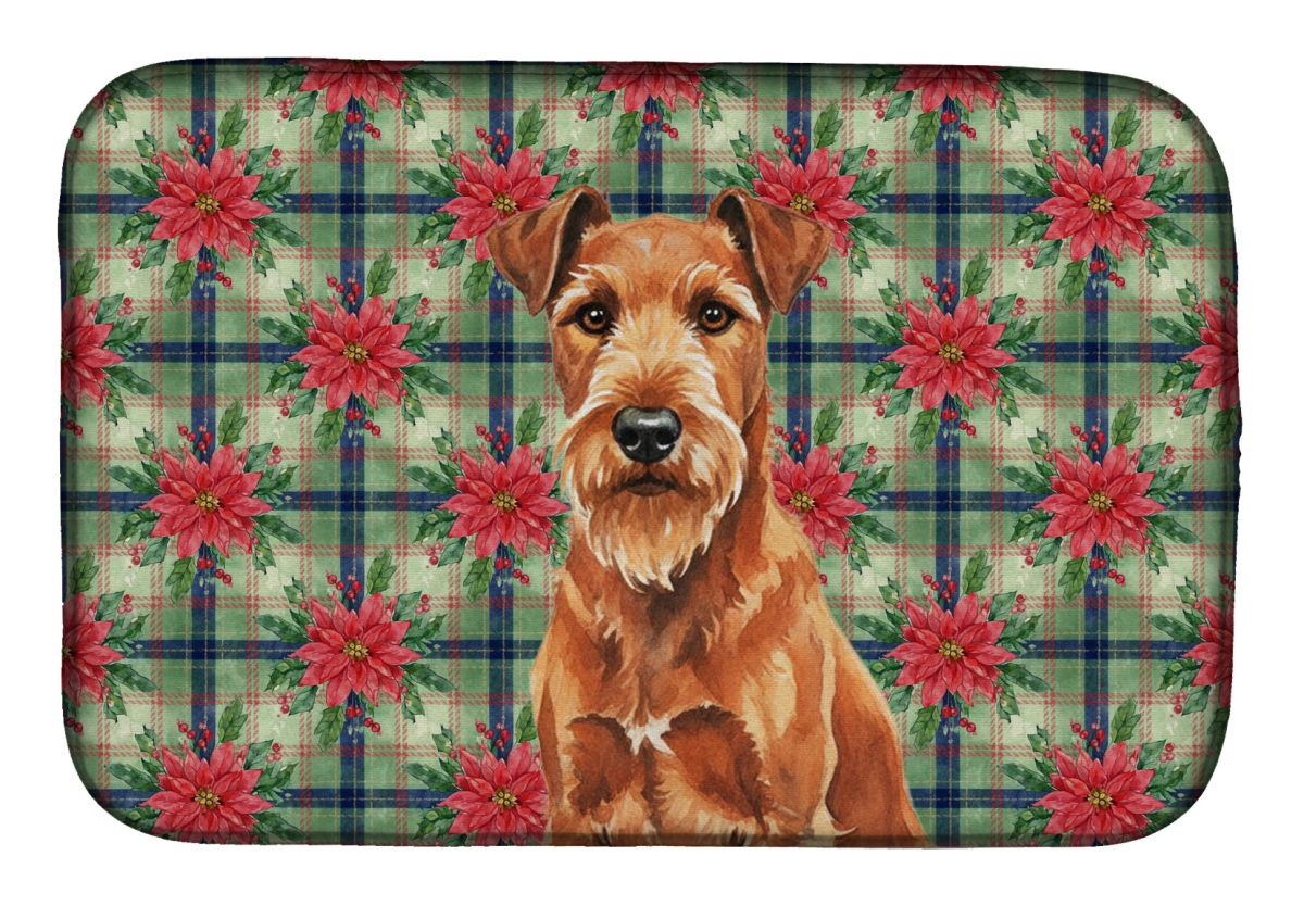 Picture of Carolines Treasures WDK8673DDM Unisex Adult Irish Terrier Christmas Poinsettias Dish Drying Mat - 21 x 14 in.