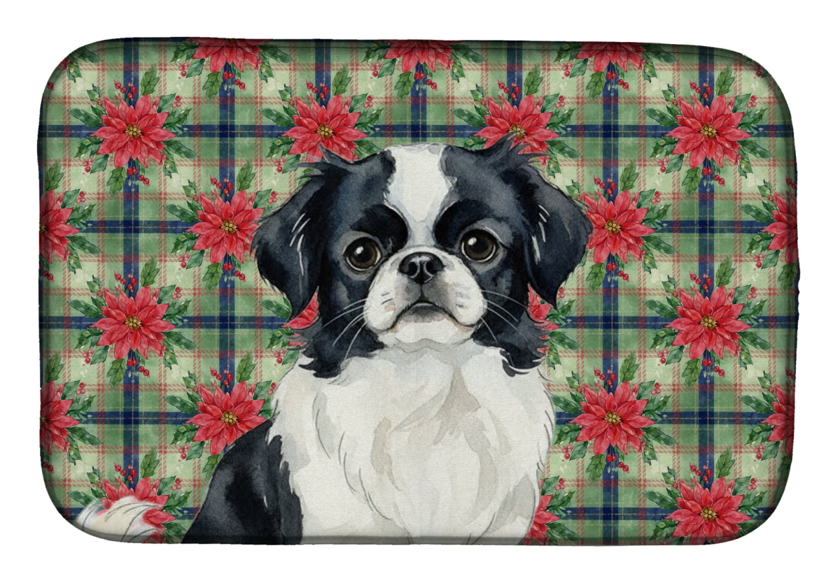 Picture of Carolines Treasures WDK8685DDM Unisex Adult Black & White Japanese Chin Christmas Poinsettias Dish Drying Mat - 21 x 14 in.