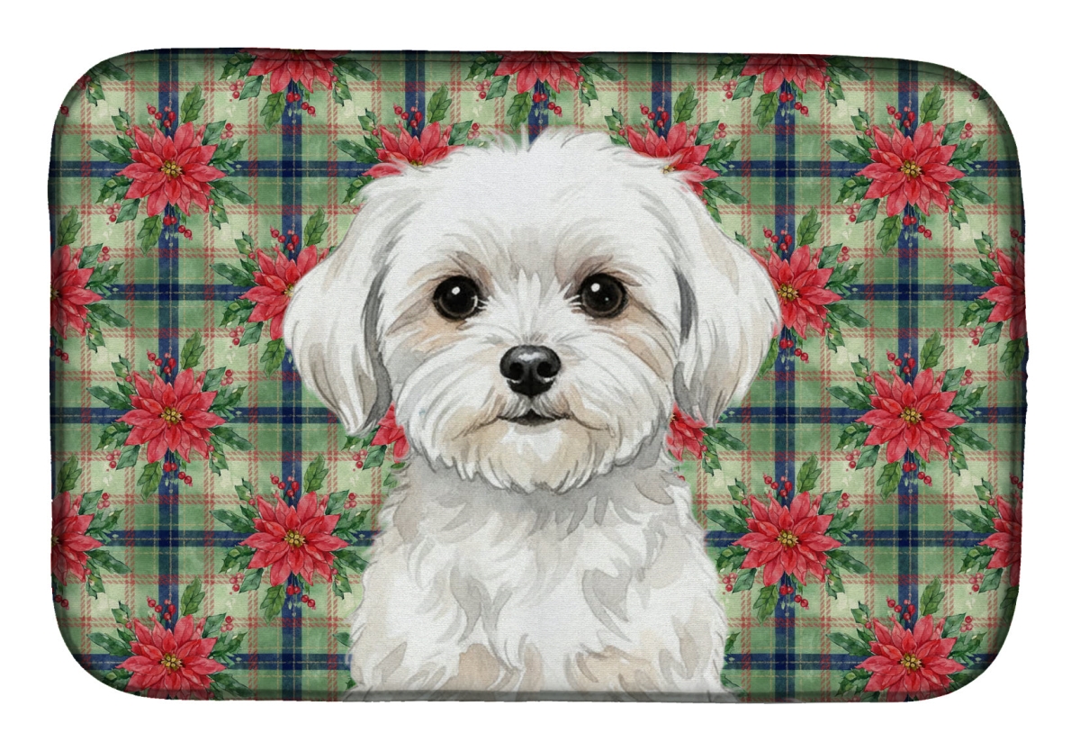 Picture of Carolines Treasures WDK8706DDM Unisex Adult Maltese Christmas Poinsettias Dish Drying Mat - 21 x 14 in.