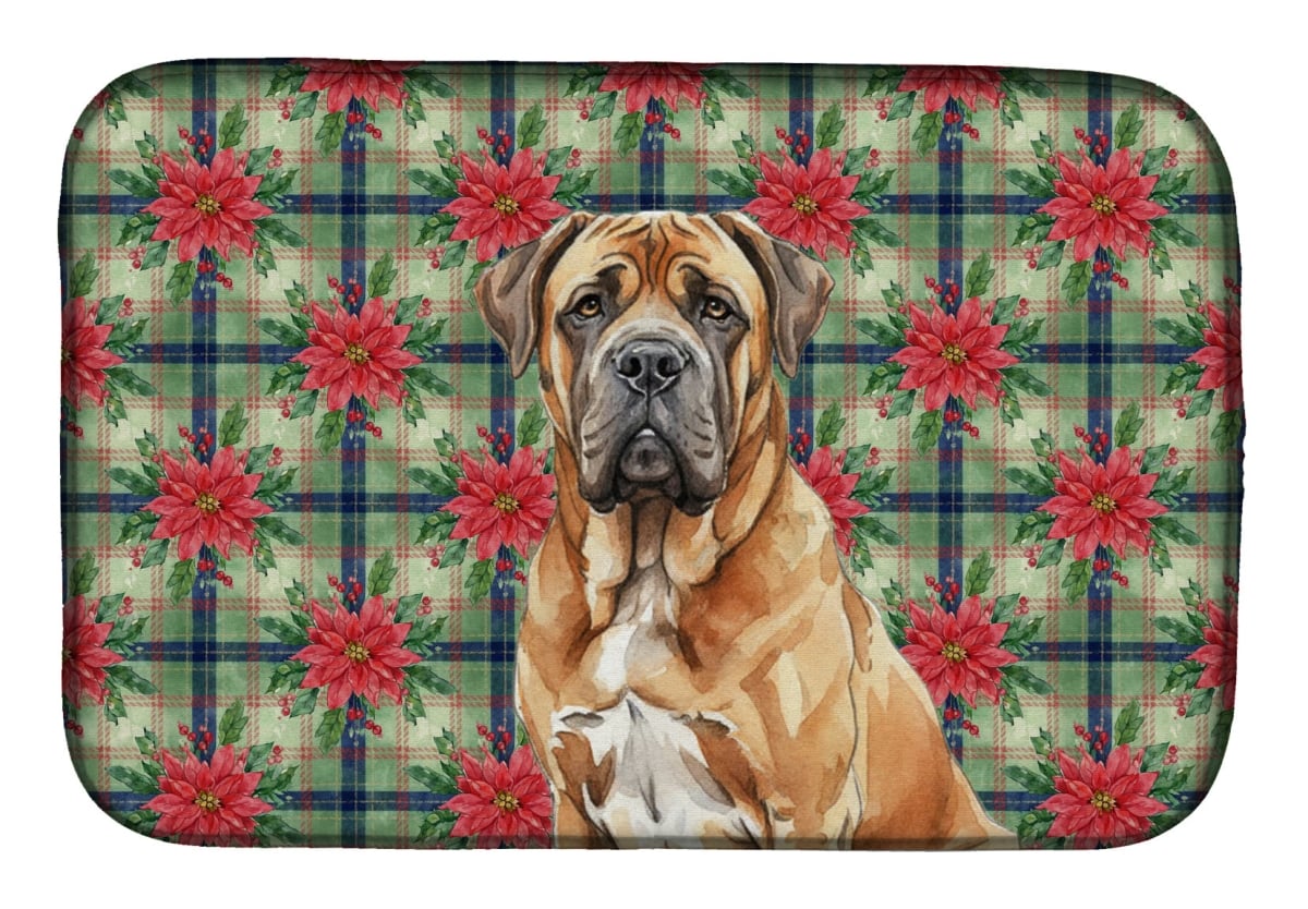 Picture of Carolines Treasures WDK8723DDM Unisex Adult Neapolitan Mastiff Christmas Poinsettias Dish Drying Mat - 21 x 14 in.