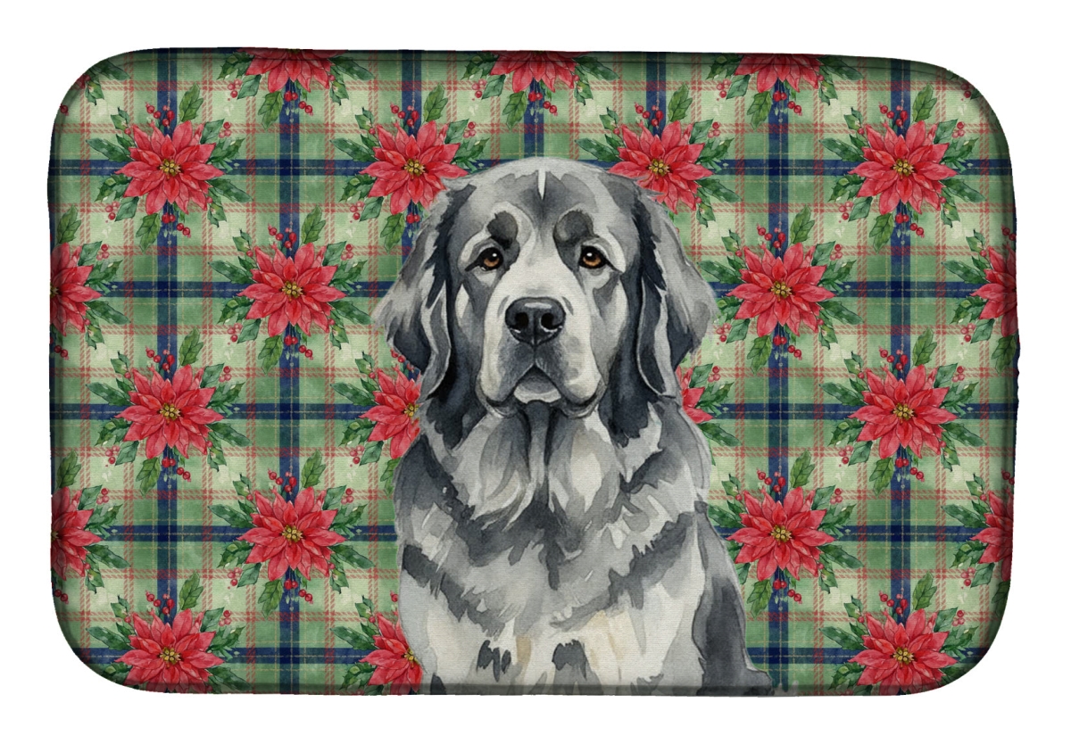 Picture of Carolines Treasures WDK8726DDM Unisex Adult Gray Foundland Christmas Poinsettias Dish Drying Mat - 21 x 14 in.