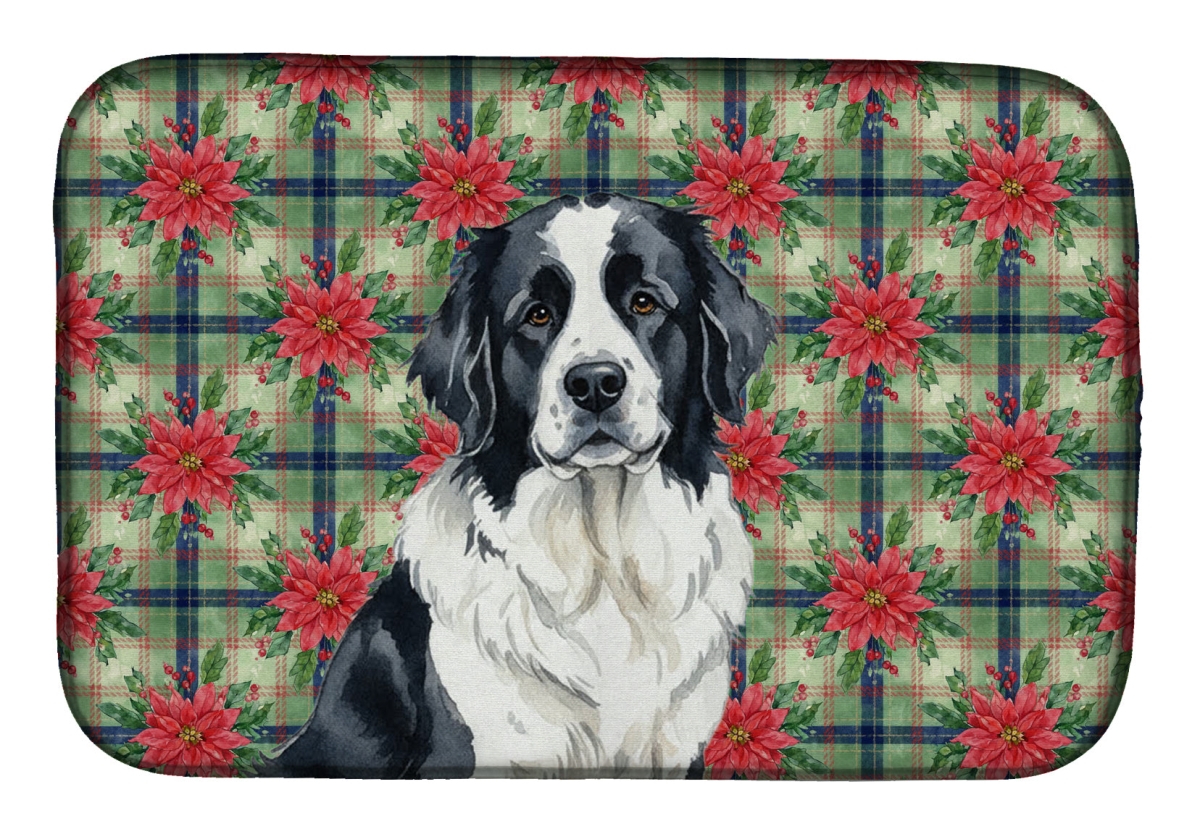 Picture of Carolines Treasures WDK8727DDM Unisex Adult Landseer Foundland Christmas Poinsettias Dish Drying Mat - 21 x 14 in.