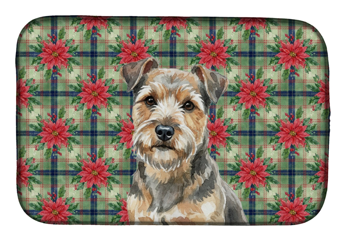 Picture of Carolines Treasures WDK8729DDM Unisex Adult Grizzle & Tan Norfolk Terrier Christmas Poinsettias Dish Drying Mat - 21 x 14 in.