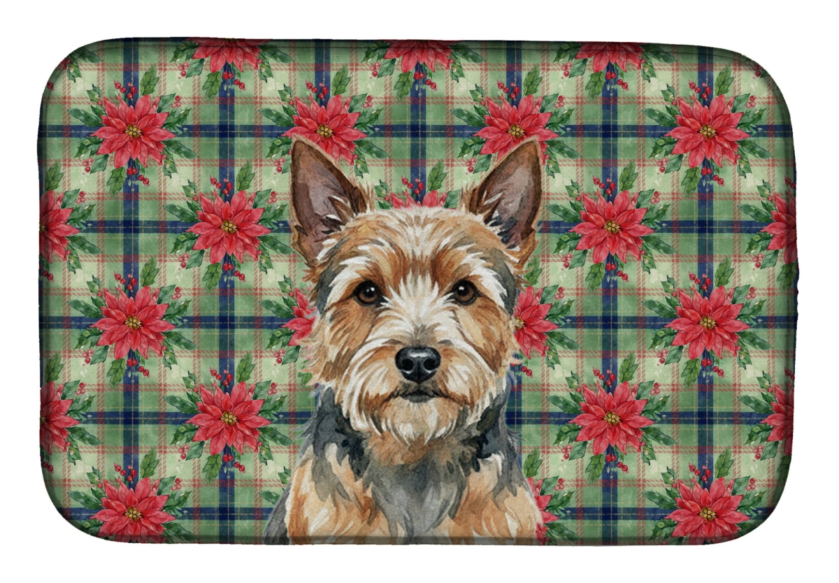 Picture of Carolines Treasures WDK8733DDM Unisex Adult Norwich Terrier Christmas Poinsettias Dish Drying Mat - 21 x 14 in.