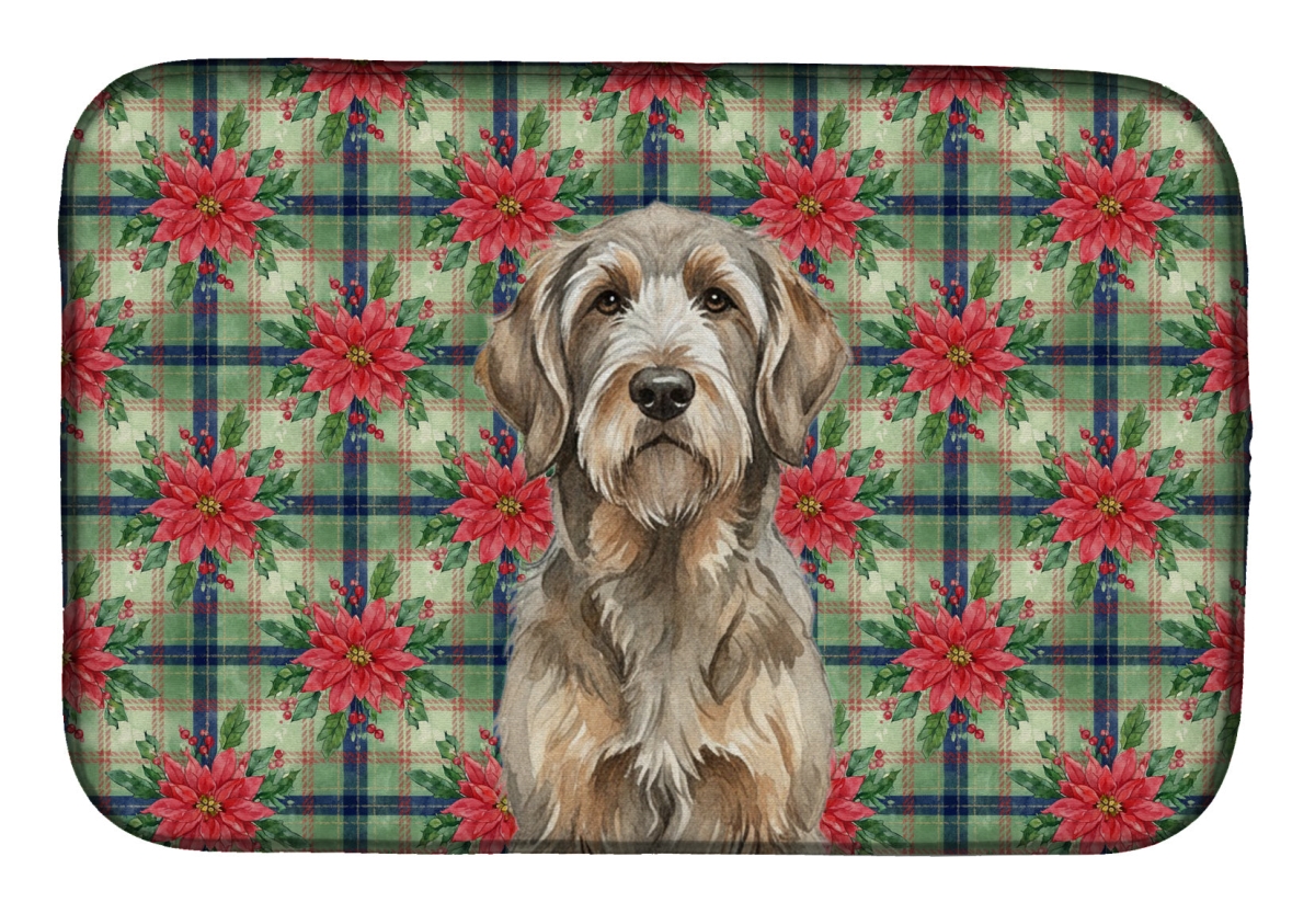 Picture of Carolines Treasures WDK8739DDM Unisex Adult Grizzle & Tan Otterhound Christmas Poinsettias Dish Drying Mat - 21 x 14 in.