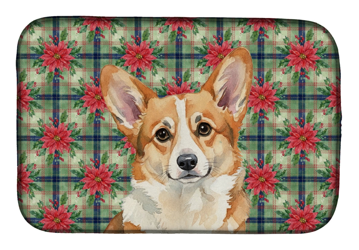 Picture of Carolines Treasures WDK8753DDM Unisex Adult Corgi Christmas Poinsettias Dish Drying Mat - 21 x 14 in.