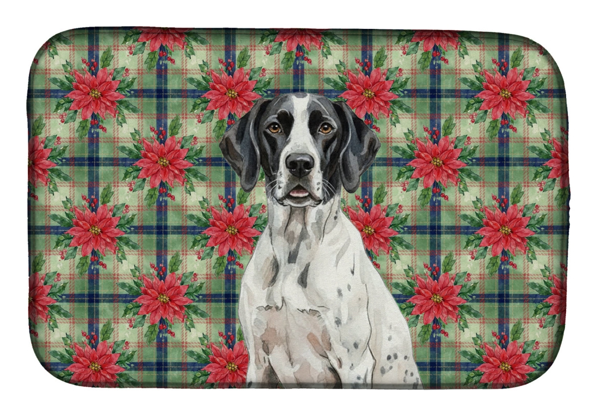 Picture of Carolines Treasures WDK8754DDM Unisex Adult Black & White Pointer Christmas Poinsettias Dish Drying Mat - 21 x 14 in.
