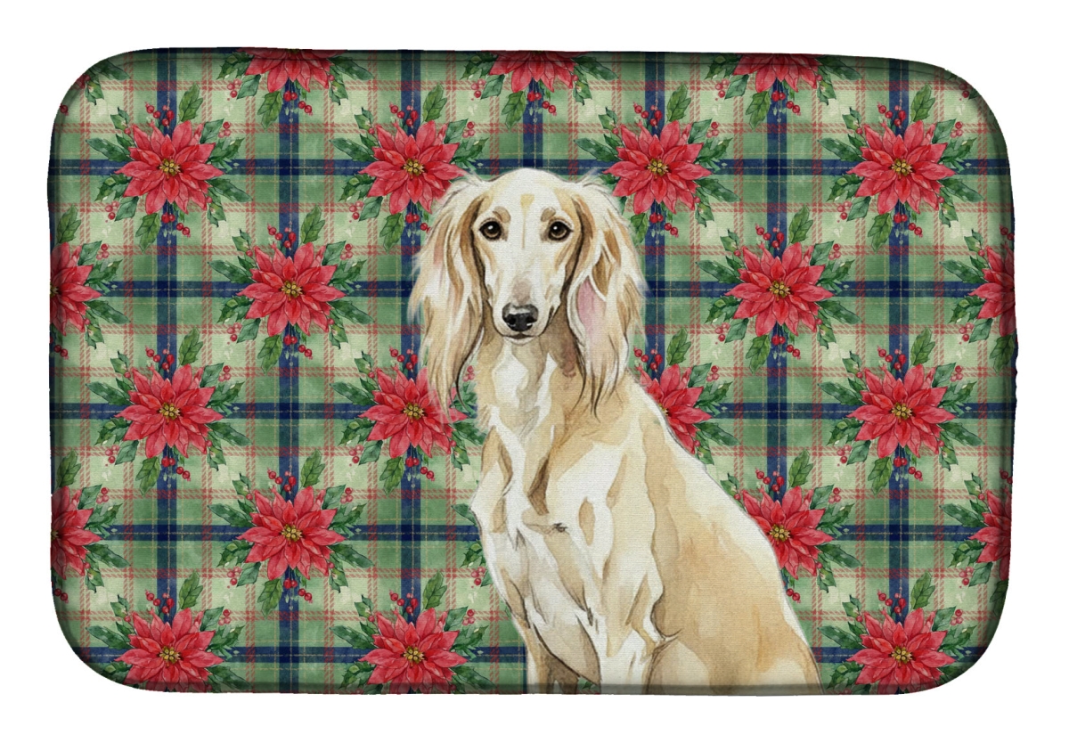 Picture of Carolines Treasures WDK8795DDM Unisex Adult Cream Saluki Christmas Poinsettias Dish Drying Mat - 21 x 14 in.