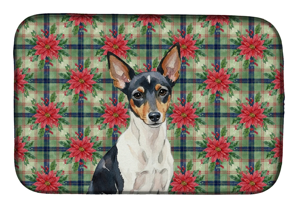 Picture of Carolines Treasures WDK8845DDM Unisex Adult Toy Fox Terrier Christmas Poinsettias Dish Drying Mat - 21 x 14 in.