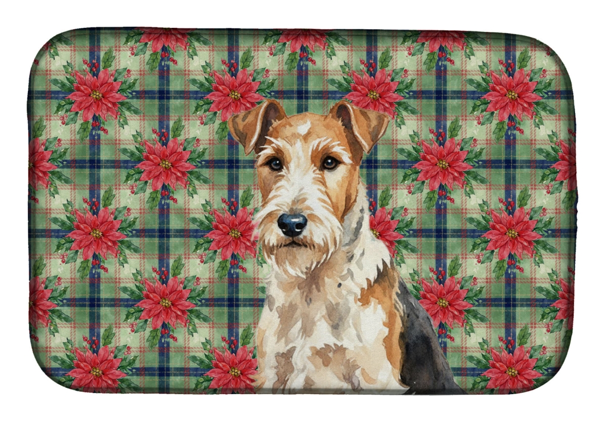 Picture of Carolines Treasures WDK8857DDM Unisex Adult Wire Fox Terrier Christmas Poinsettias Dish Drying Mat - 21 x 14 in.