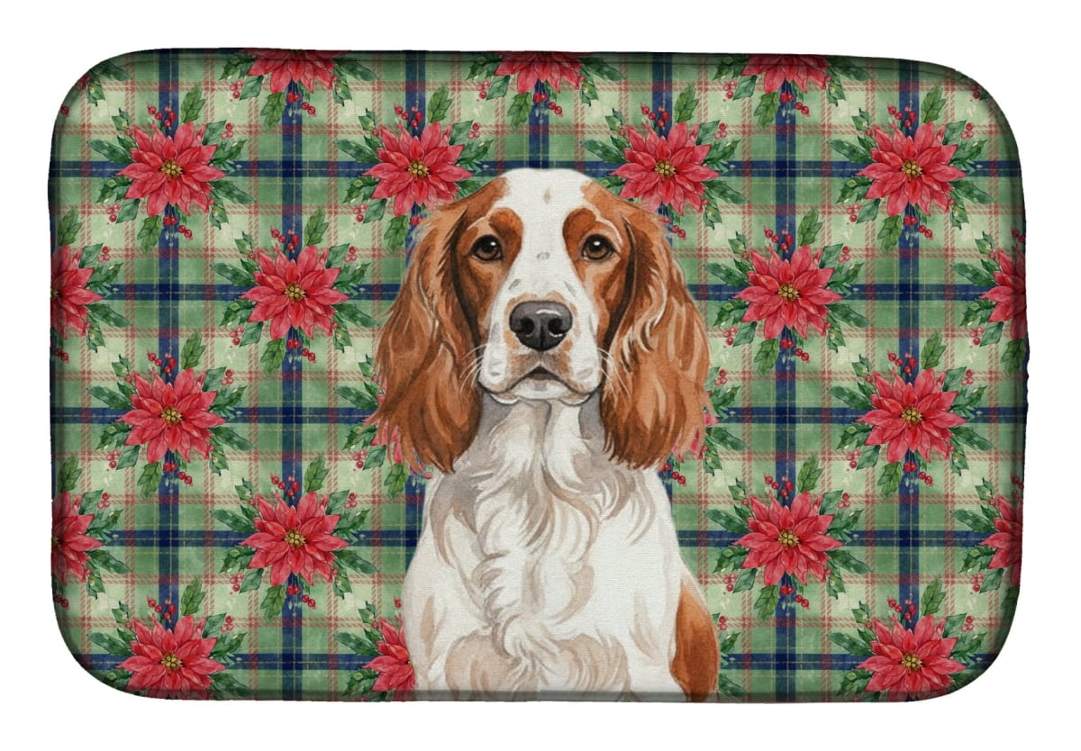 Picture of Carolines Treasures WDK8848DDM Unisex Adult Welsh Springer Spaniel Christmas Poinsettias Dish Drying Mat - 21 x 14 in.