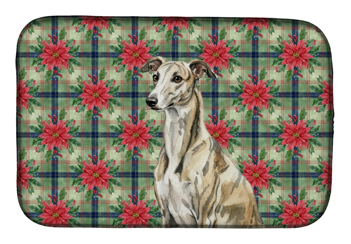 Picture of Carolines Treasures WDK8853DDM Unisex Adult Brindle Whippet Christmas Poinsettias Dish Drying Mat - 21 x 14 in.