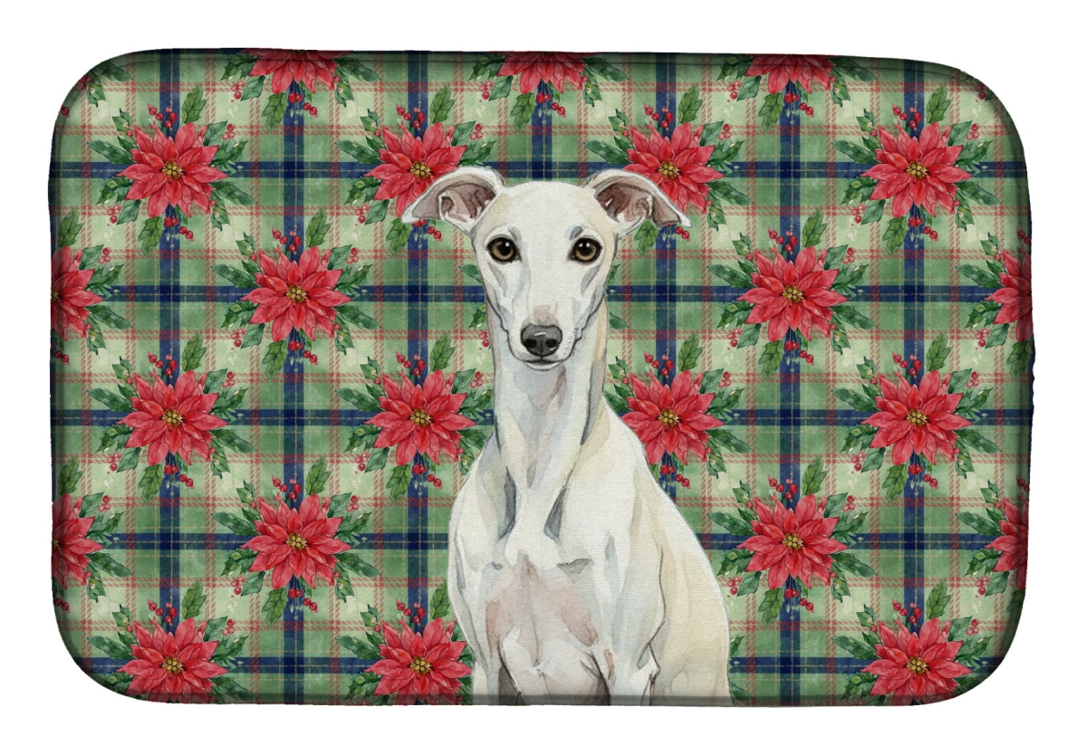 Picture of Carolines Treasures WDK8856DDM Unisex Adult White Whippet Christmas Poinsettias Dish Drying Mat - 21 x 14 in.