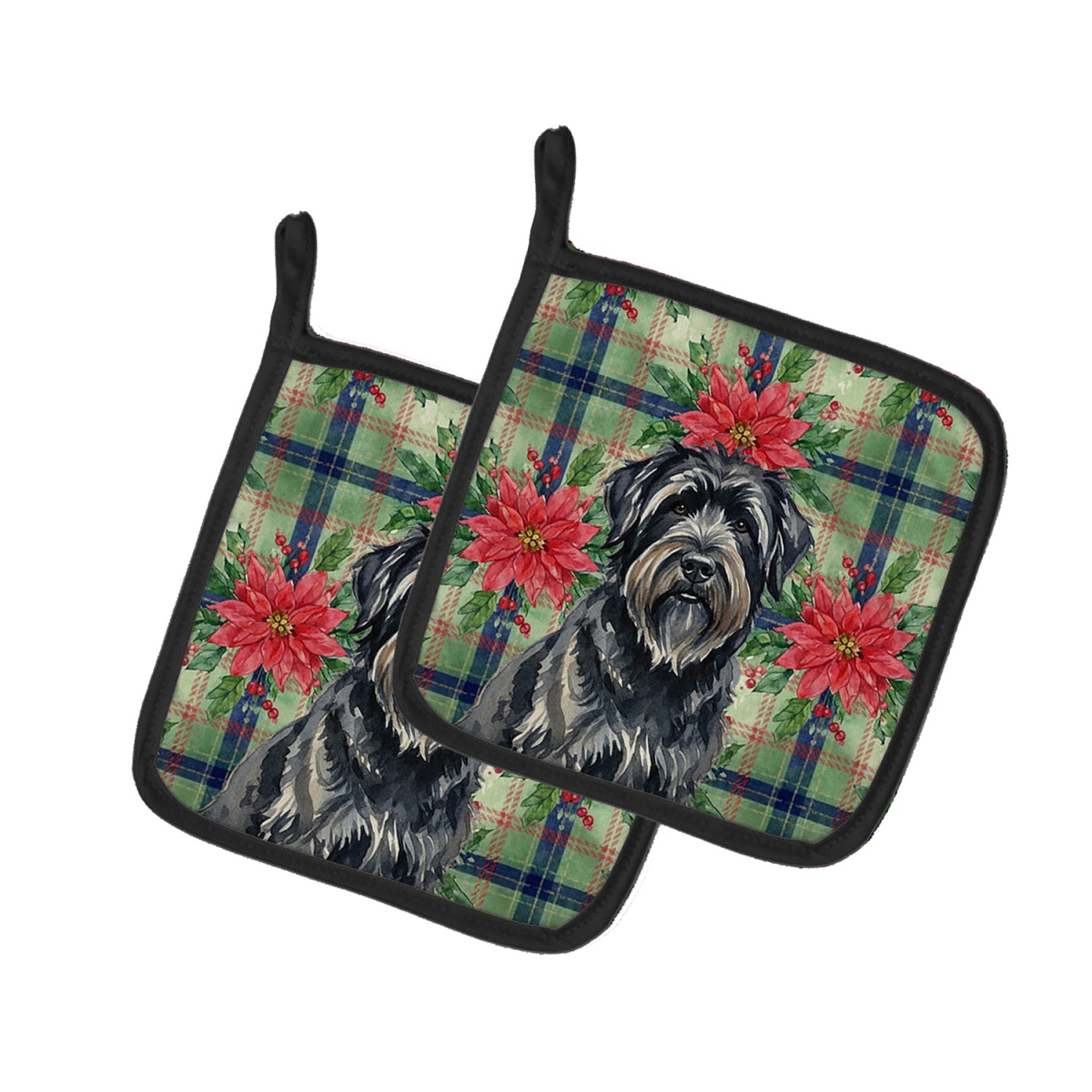 Picture of Carolines Treasures WDK8533PTHD Unisex Adult Bouvier Des Flandres Christmas Poinsettias Pot Holders - 7.5 x 7.5 in. - Set of 2