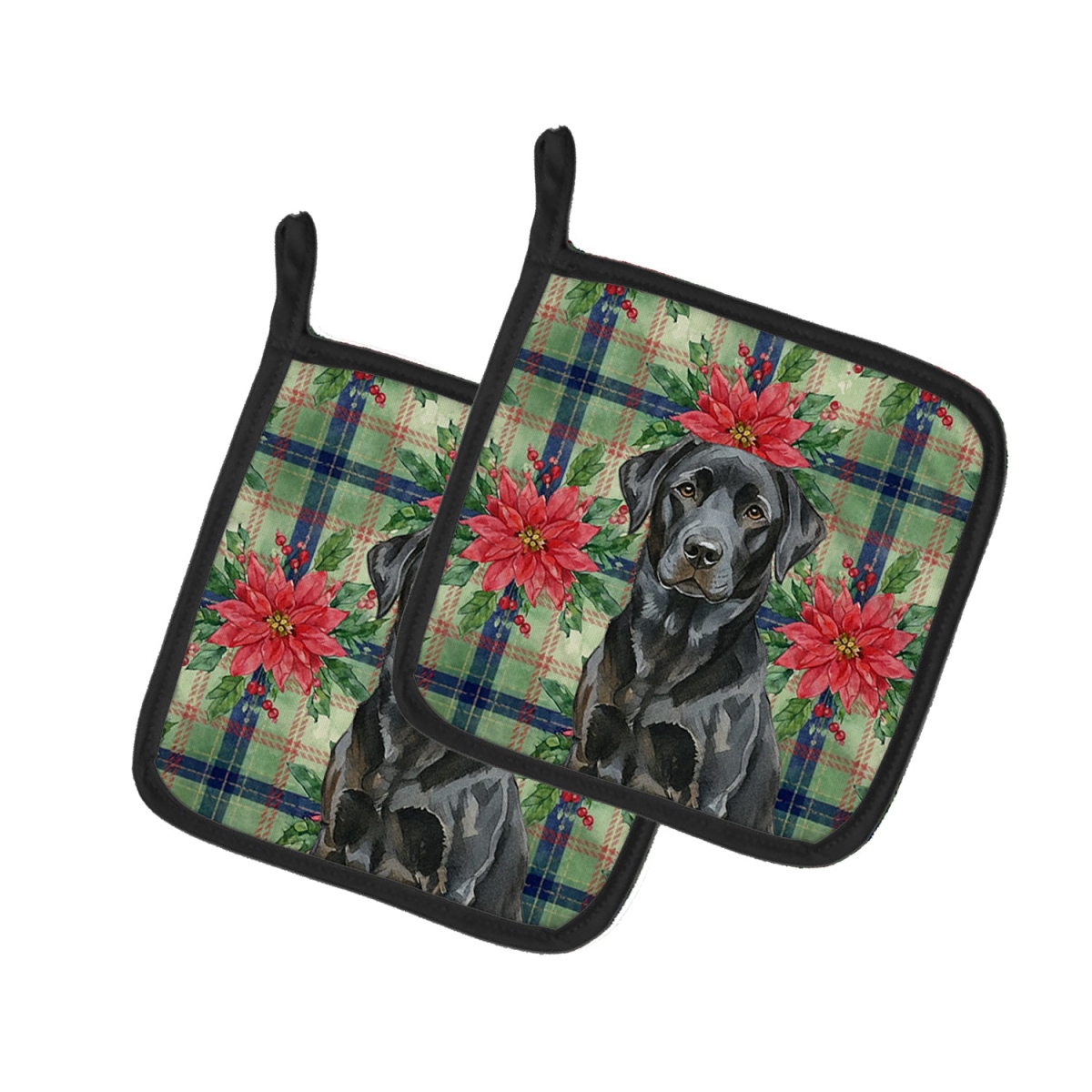 Picture of Carolines Treasures WDK8692PTHD Unisex Adult Black Labrador Retriever Christmas Poinsettias Pot Holders - 7.5 x 7.5 in. - Set of 2