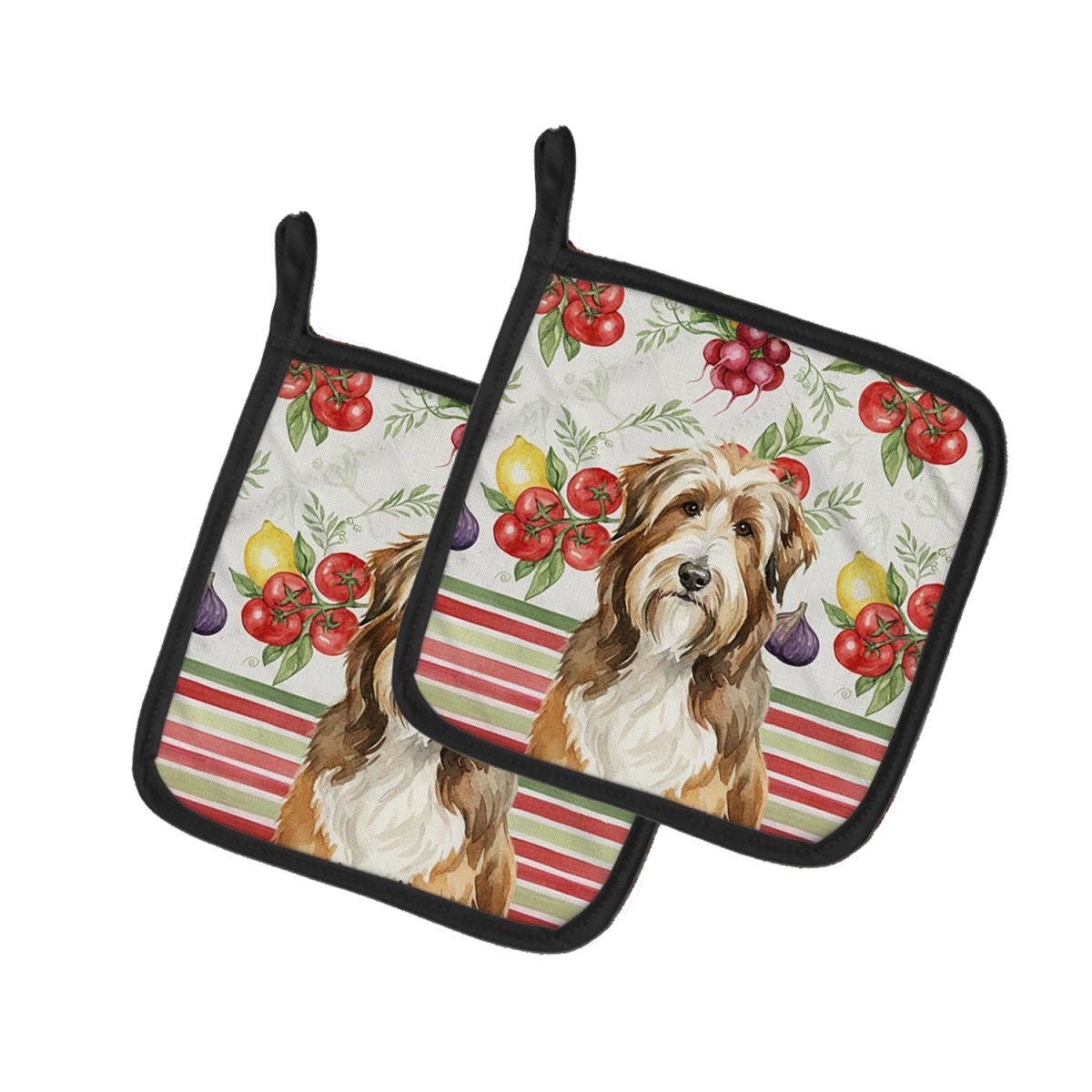 Picture of Carolines Treasures WDK8102PTHD Unisex Adult Brown Bearded Collie Vegetables Pot Holders - 7.5 x 7.5 in. - Set of 2