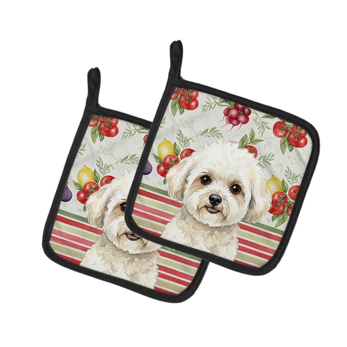 Picture of Carolines Treasures WDK8115PTHD Unisex Adult White & Cream Bichon Frise Vegetables Pot Holders - 7.5 x 7.5 in. - Set of 2