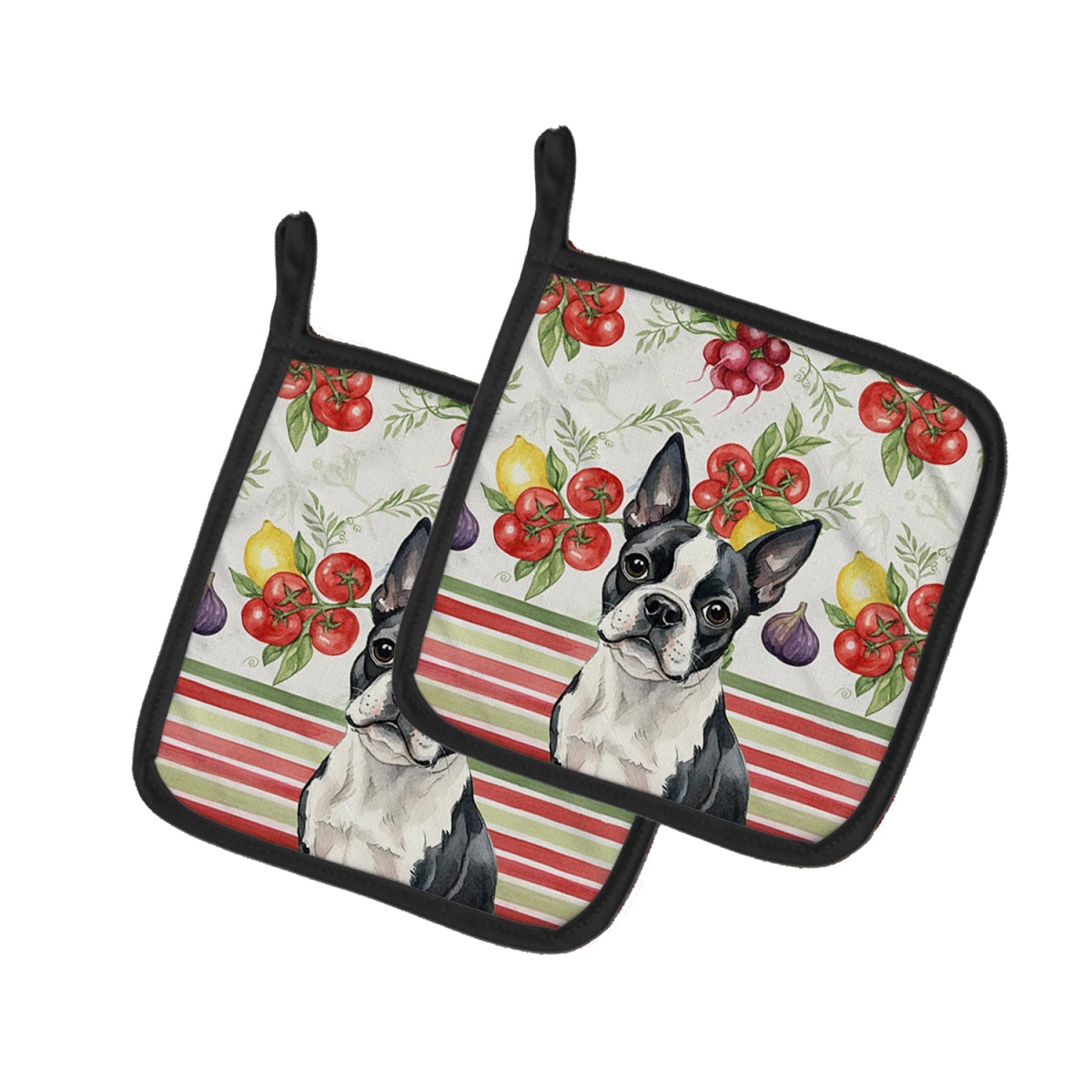 Picture of Carolines Treasures WDK8132PTHD Unisex Adult Boston Terrier Vegetables Pot Holders - 7.5 x 7.5 in. - Set of 2