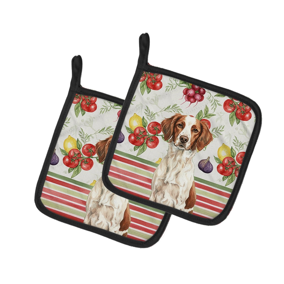 Picture of Carolines Treasures WDK8143PTHD Unisex Adult Liver & White Brittany Vegetables Pot Holders - 7.5 x 7.5 in. - Set of 2