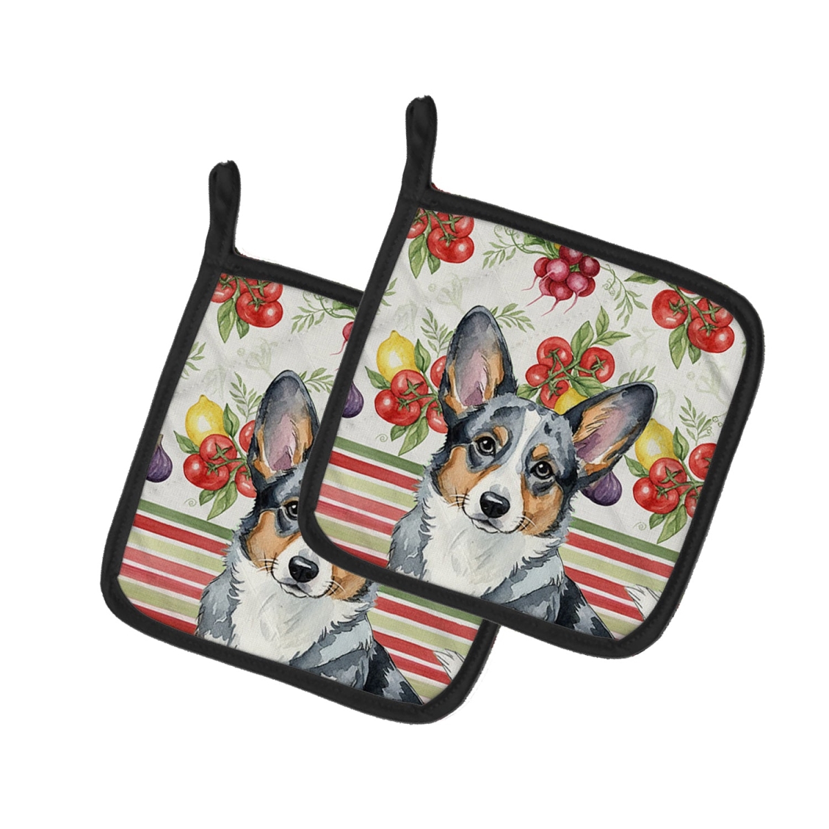 Picture of Carolines Treasures WDK8159PTHD Unisex Adult Blue Merle Cardigan Welsh Corgi Vegetables Pot Holders - 7.5 x 7.5 in. - Set of 2
