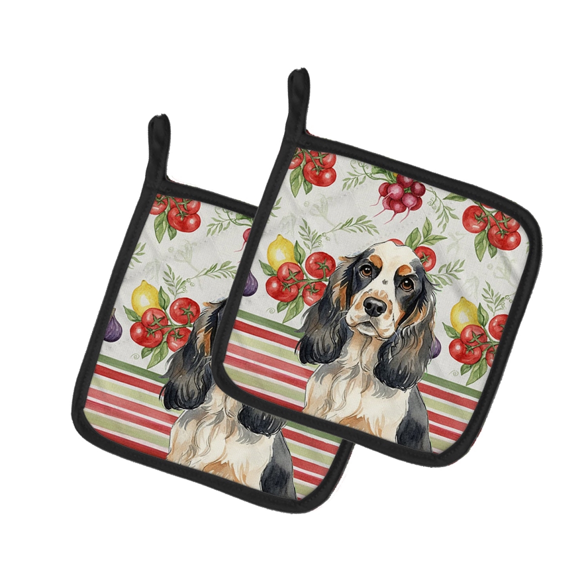 Picture of Carolines Treasures WDK8184PTHD Unisex Adult Parti Cocker Spaniel Vegetables Pot Holders - 7.5 x 7.5 in. - Set of 2