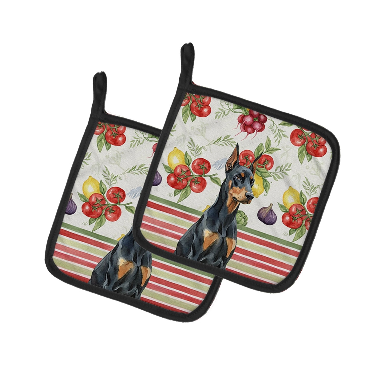 Picture of Carolines Treasures WDK8207PTHD Unisex Adult Doberman Pinscher Vegetables Pot Holders - 7.5 x 7.5 in. - Set of 2