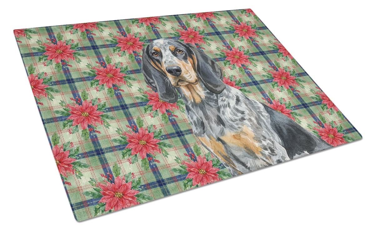 Picture of Carolines Treasures WDK8519LCB Unisex Adult Bluetick Coonhound Christmas Poinsettias Glass Cutting Board - 15 x 12 in.