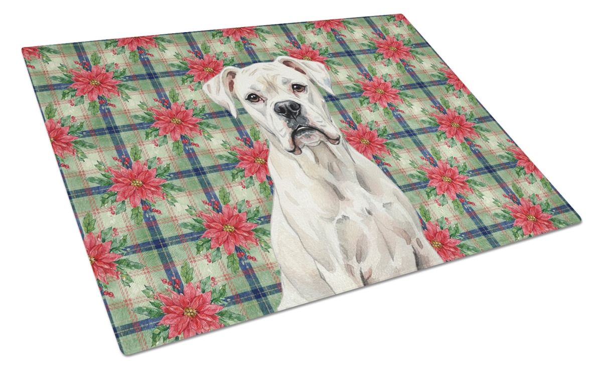 Picture of Carolines Treasures WDK8537LCB Unisex Adult White Boxer Christmas Poinsettias Glass Cutting Board - 15 x 12 in.