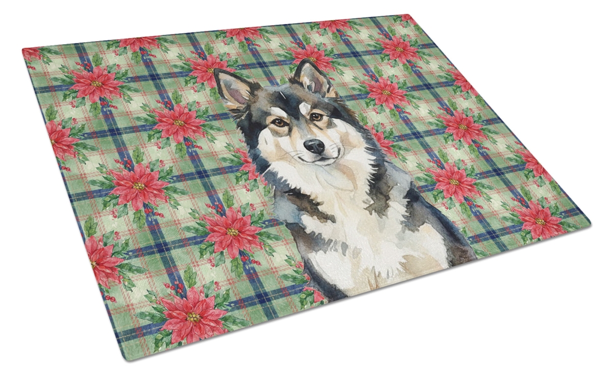 Picture of Carolines Treasures WDK8637LCB Unisex Adult Finnish Lapphund Christmas Poinsettias Glass Cutting Board - 15 x 12 in.