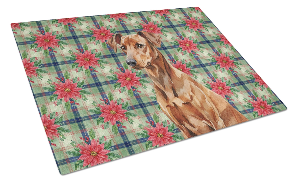 Picture of Carolines Treasures WDK8643LCB Unisex Adult Red German Pinscher Christmas Poinsettias Glass Cutting Board - 15 x 12 in.