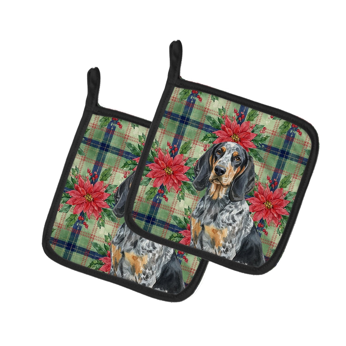 Picture of Carolines Treasures WDK8519PTHD Unisex Adult Bluetick Coonhound Christmas Poinsettias Pot Holders - 7.5 x 7.5 in. - Set of 2