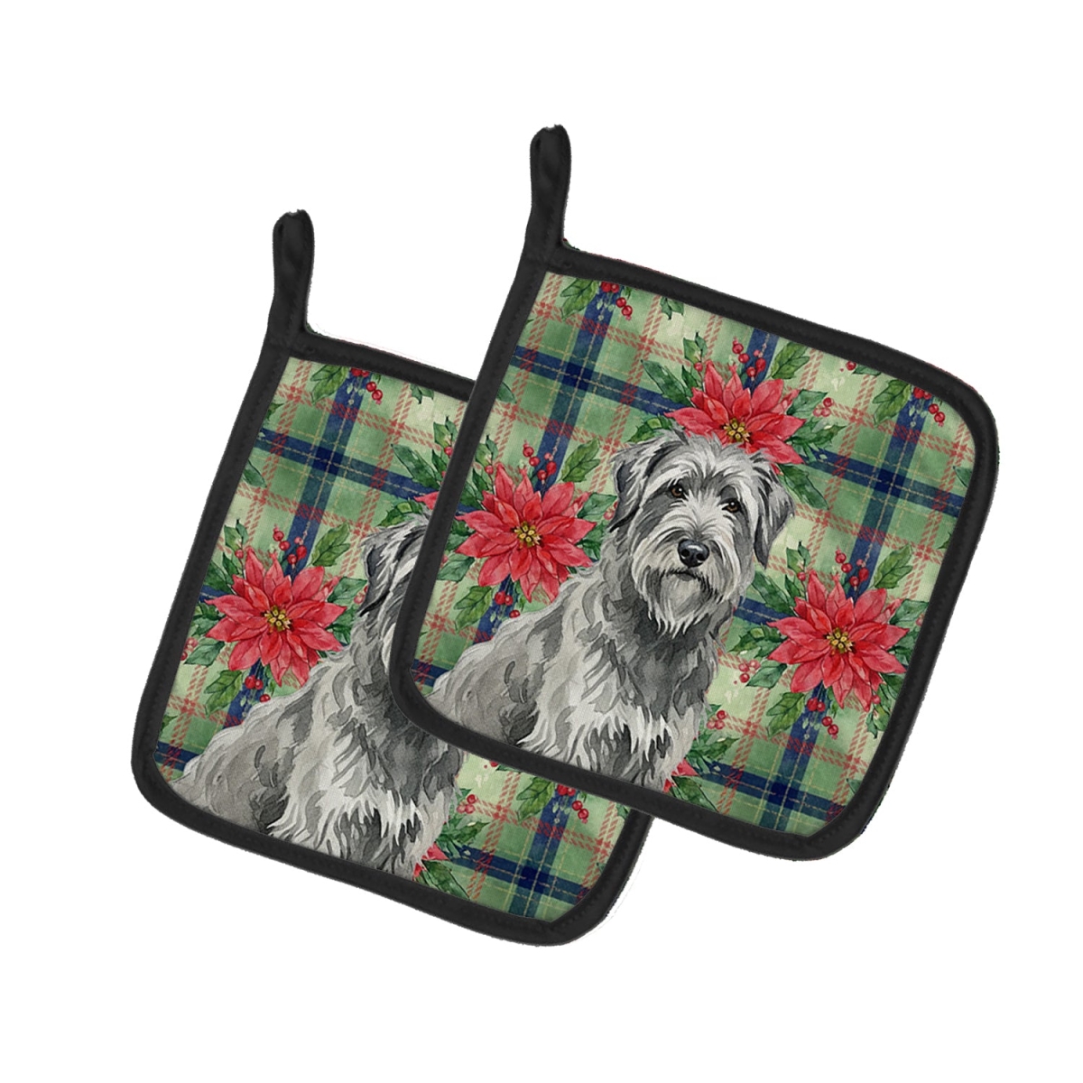 Picture of Carolines Treasures WDK8541PTHD Unisex Adult Gray Briard Christmas Poinsettias Pot Holders - 7.5 x 7.5 in. - Set of 2