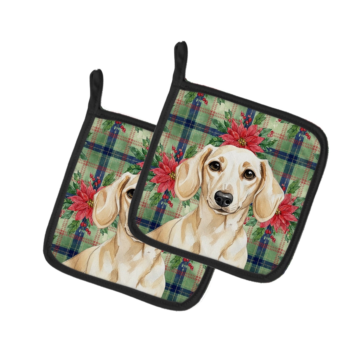 Picture of Carolines Treasures WDK8593PTHD Unisex Adult Cream Dachshund Christmas Poinsettias Pot Holders - 7.5 x 7.5 in. - Set of 2