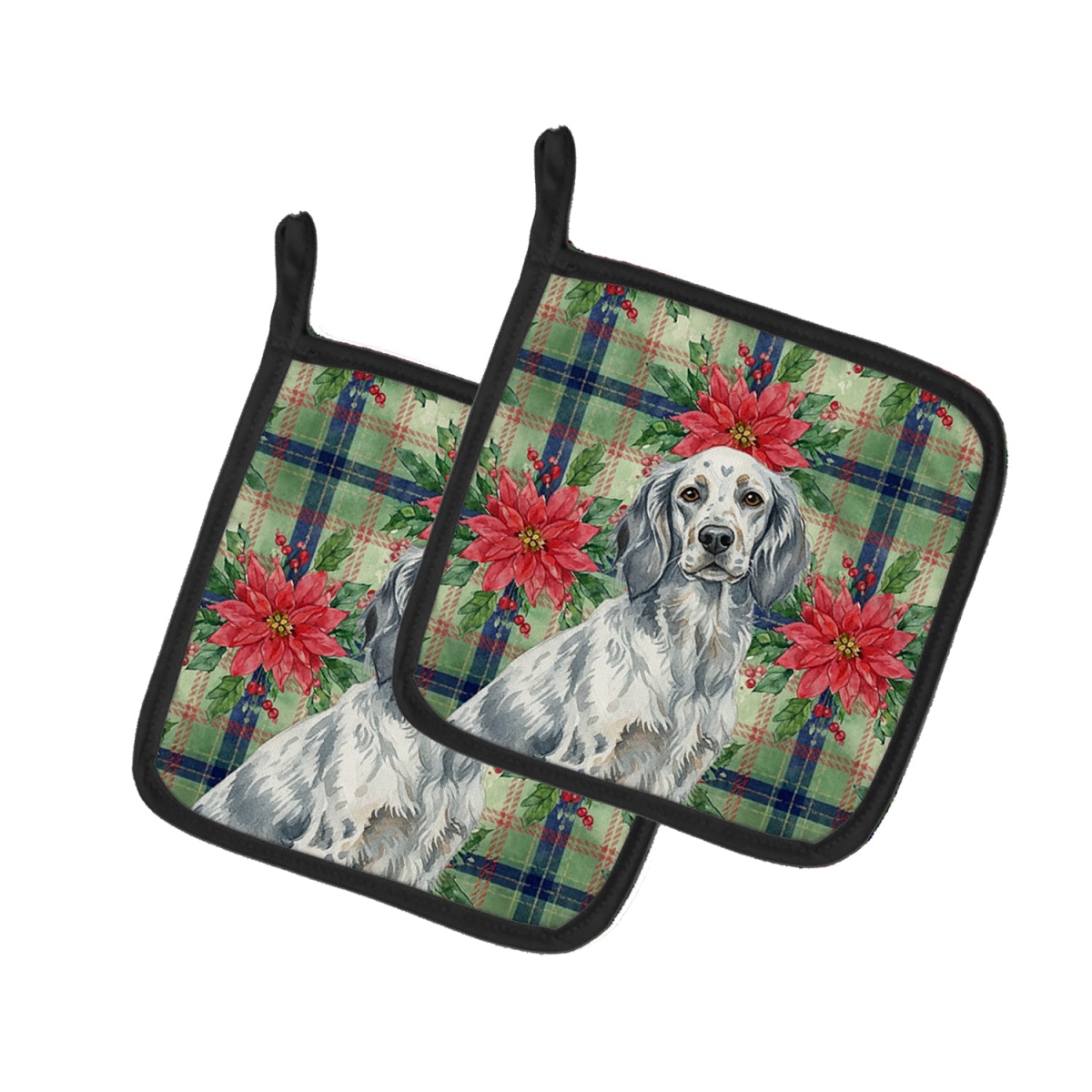 Picture of Carolines Treasures WDK8627PTHD Unisex Adult Blue Belton English Setter Christmas Poinsettias Pot Holders - 7.5 x 7.5 in. - Set of 2