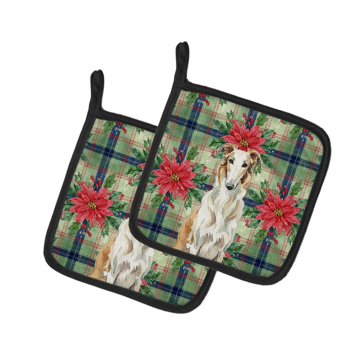 Picture of Carolines Treasures WDK8530PTHD Unisex Adult Borzoi Christmas Poinsettias Pot Holders - 7.5 x 7.5 in. - Set of 2