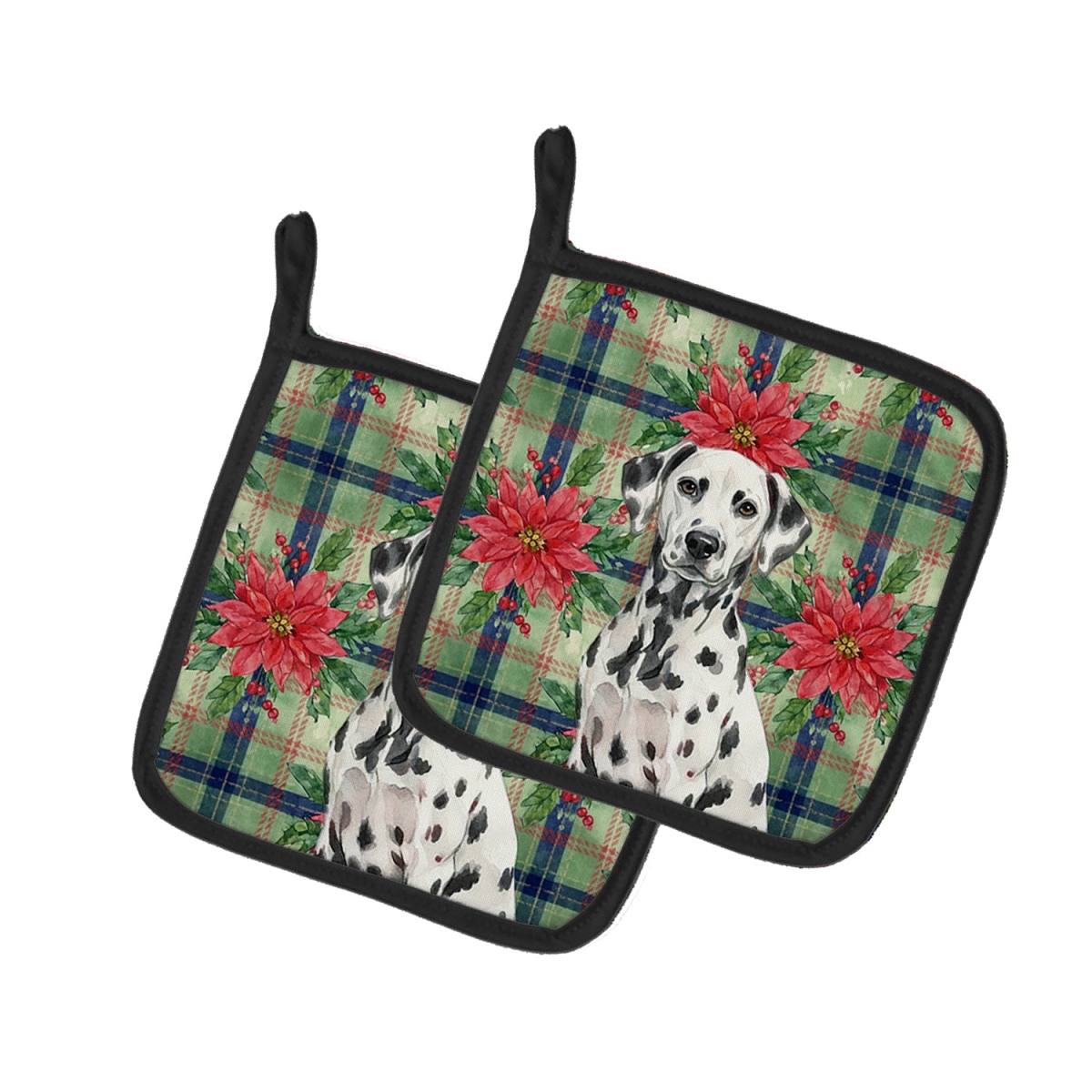Picture of Carolines Treasures WDK8604PTHD Unisex Adult Dalmatian Christmas Poinsettias Pot Holders - 7.5 x 7.5 in. - Set of 2