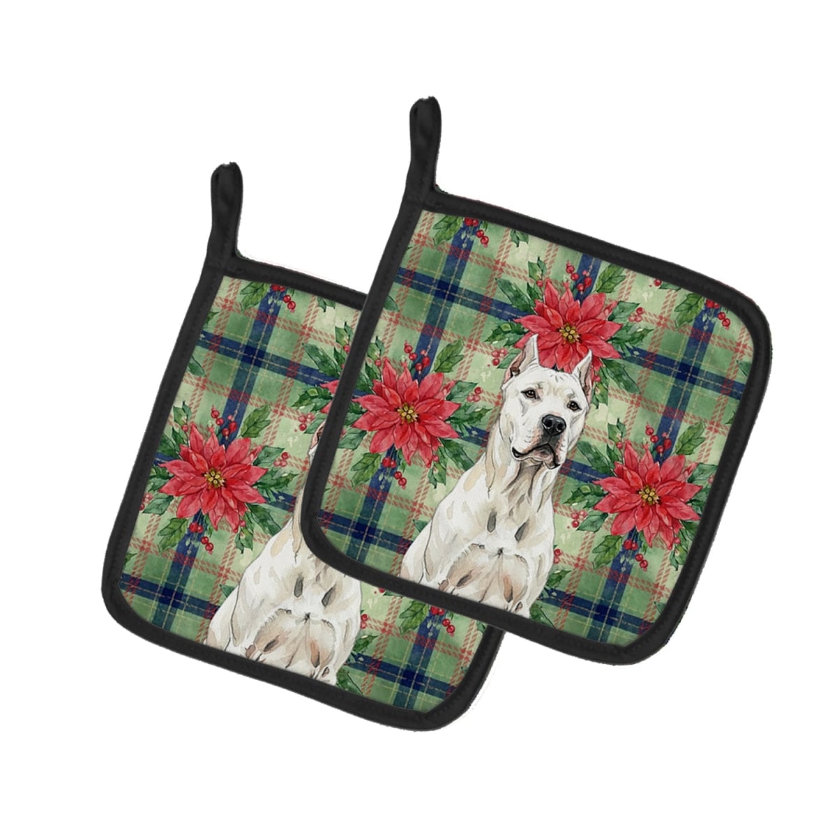 Picture of Carolines Treasures WDK8610PTHD Unisex Adult Dogo Argentino Christmas Poinsettias Pot Holders - 7.5 x 7.5 in. - Set of 2