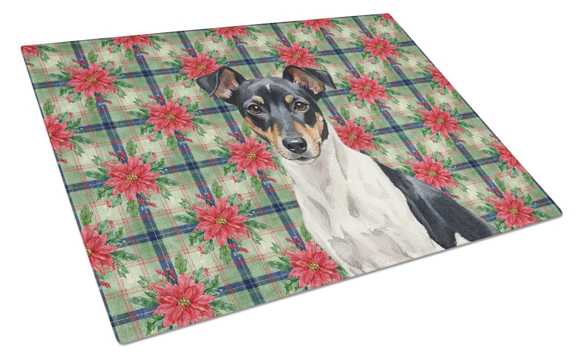 Picture of Carolines Treasures WDK8783LCB Unisex Adult Black & White Rat Terrier Christmas Poinsettias Glass Cutting Board - 15 x 12 in.
