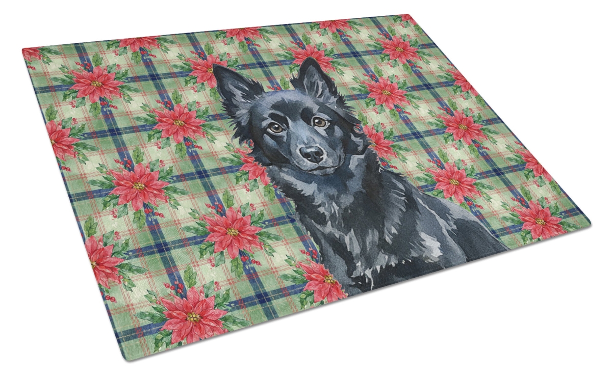 Picture of Carolines Treasures WDK8800LCB Unisex Adult Schipperke Christmas Poinsettias Glass Cutting Board - 15 x 12 in.